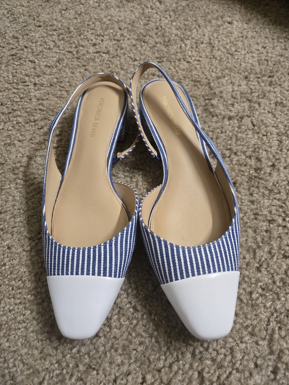 Veronica Beard Blue & White Striped Slingback Flats